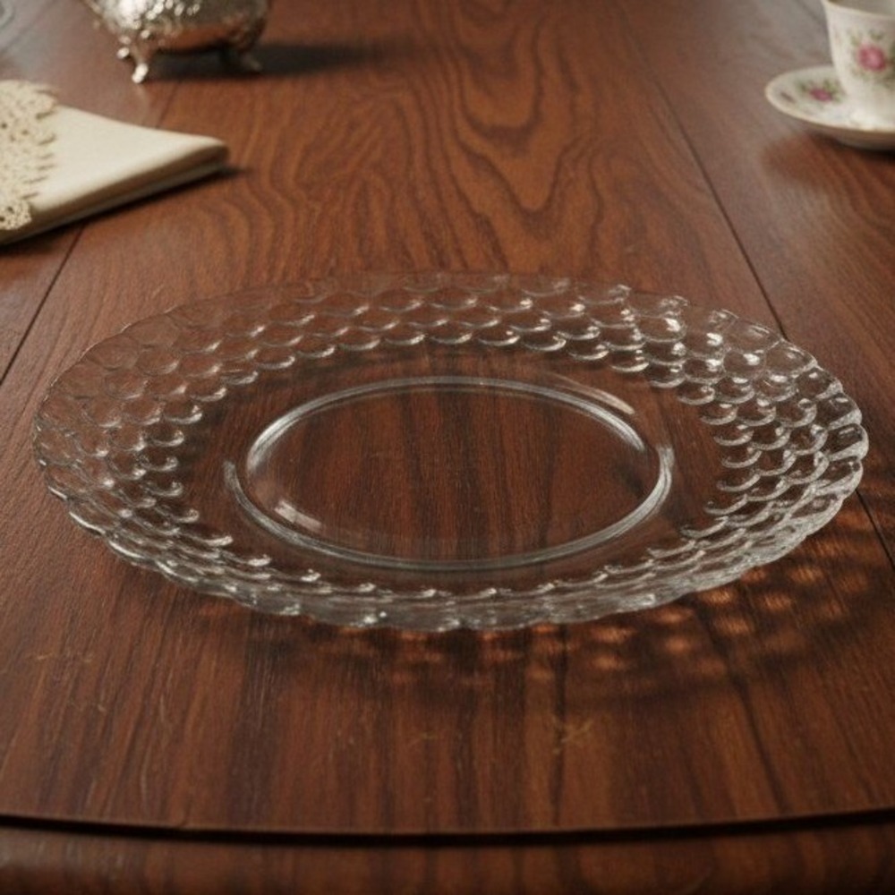 EAPG Bubble Clear Glass Chop Plate, Vtg Honeycomb Serving Platter, Centerpiece